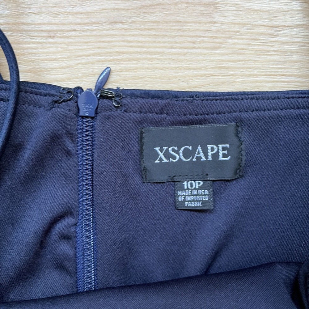 Xscape Petite Gown 10P Navy One Shoulder Ruffle Sheath Formal Wedding Guest NWT - Picture 5 of 9